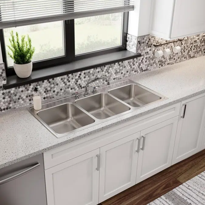 LTR46221_4_6 Lustertone® Classic Stainless Steel 46" x 22" x 7-5/8" Triple Bowl Drop-in Sink