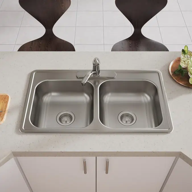 D233191_5_MR2 Dayton® Stainless Steel 33" x 19" x 6-7/16" Equal Double Bowl Drop-in Sink