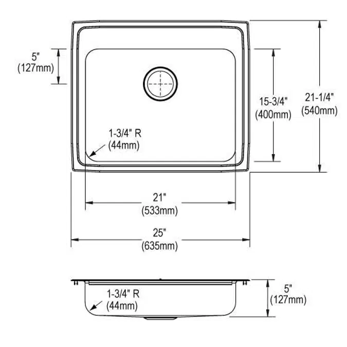 LR25211_4_MR2 Lustertone® Classic Stainless Steel 25" x 21-1/4" x 7-7/8" Single Bowl Drop-in Sink