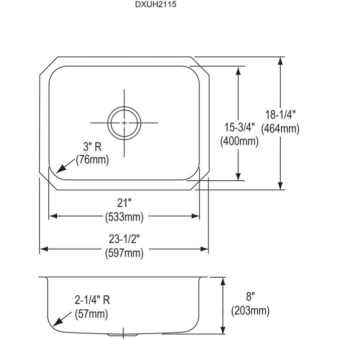 DXUH2115 Dayton® Stainless Steel 23-1/2" x 18-1/4" x 8" Single Bowl Undermount Sink