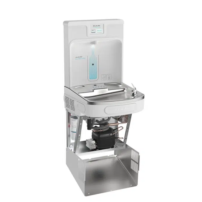LZS8WSAP Elkay Enhanced Filtered Bottle Filling Station & Single ADA Cooler Arctic White Lead Reduction Drop Down Wrapper