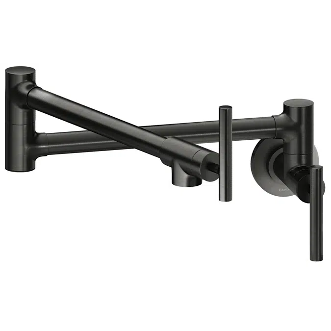 Elkay Avado Wall Mount Single Hole Pot Filler Kitchen Faucet with Lever Handles Black Stainless