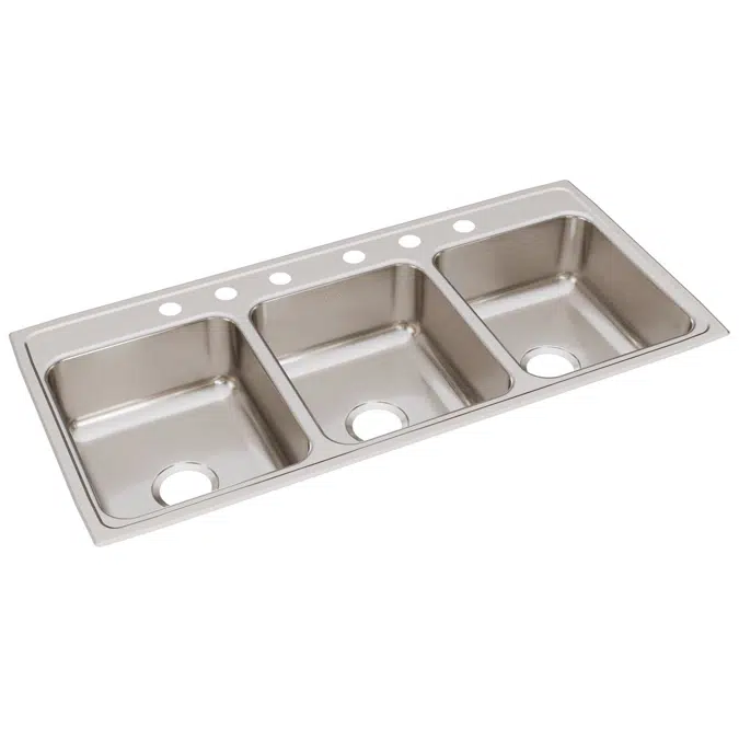 LTR46226 Elkay Lustertone Classic Stainless Steel 46" x 22" x 7-5/8", 6-Hole Triple Bowl Drop-in Sink