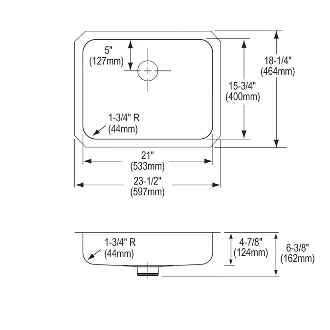 ELUHAD211550PD Elkay Lustertone® Classic Stainless Steel 23-1/2" x 18-1/4" x 4-7/8" Single Bowl Undermount ADA Sink w/Perfect Drain®