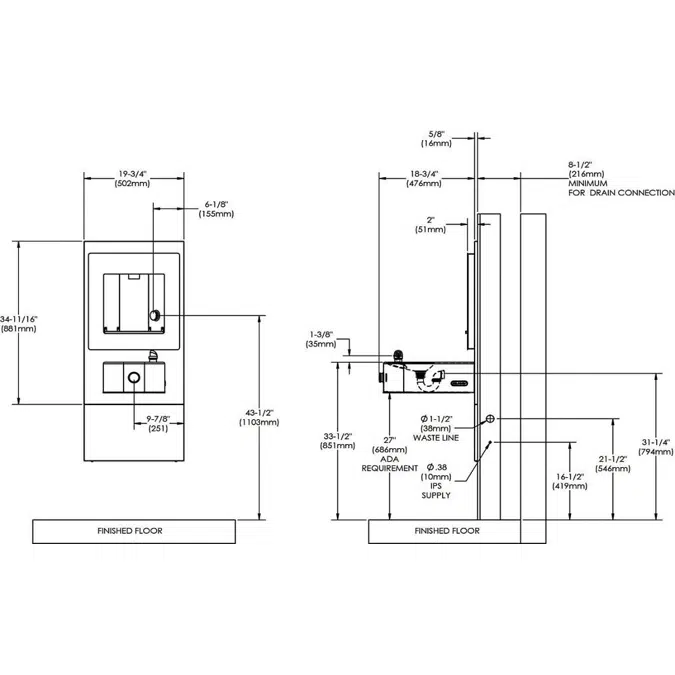 LZLMSN-EDFPVM214DK ezH2O® VR Mechanical Bottle Filling Station w/Integral Soft Sides® Fountain Filtered Non-Refrigerated Stainless