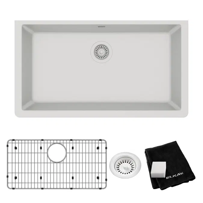 ELGRU13322GT0C_MB0C_WH0C Quartz Classic® 33" x 18-7/16" x 9-7/16" Single Bowl Undermount Sink Kit