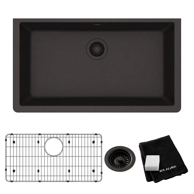ELGRU13322GT0C_MB0C_WH0C Quartz Classic® 33" x 18-7/16" x 9-7/16" Single Bowl Undermount Sink Kit
