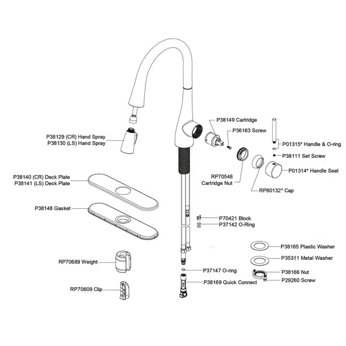 LKGT4083LS_CR Gourmet Single Hole Kitchen Faucet with Pull-down Spray and Forward Only Lever Handle