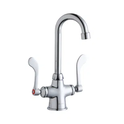 obraz dla LK500GN04T4Elkay Single Hole with Concealed Deck Faucet with 4" Gooseneck Spout 4" Wristblade Handles Chrome