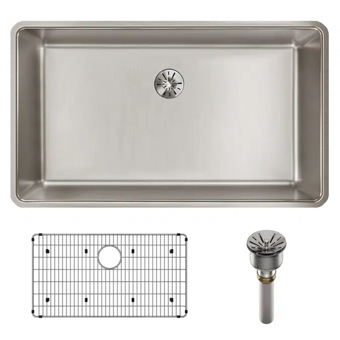 ELUHH3017TPDBG Lustertone Iconix® 16 Gauge Stainless Steel 32-1/2 x 19-1/2" x 9" Single Bowl Undermount Sink Kit with Perfect Drain®
