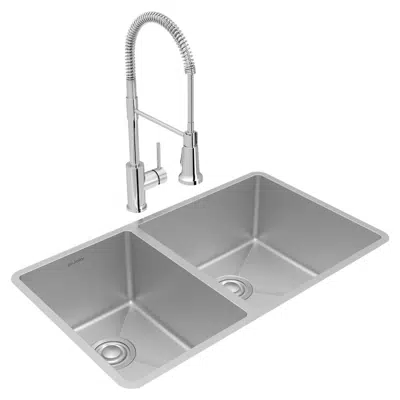 imagen para ECTRU32179LTFCC Crosstown® 18 Gauge Stainless Steel 31-1/2" x 18-1/2" x 9" 40/60 Double Bowl Undermount Sink & Faucet Kit with Drain