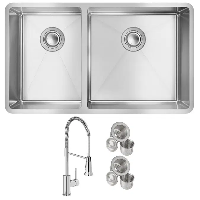 ECTRU32179LTFCC Crosstown® 18 Gauge Stainless Steel 31-1/2" x 18-1/2" x 9" 40/60 Double Bowl Undermount Sink & Faucet Kit with Drain