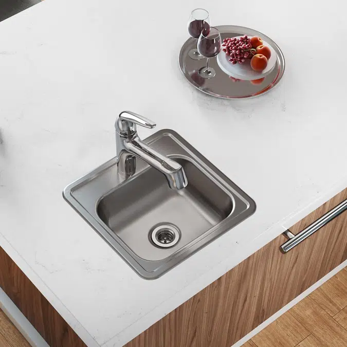 D11515 1_3 Dayton® Stainless Steel 15" x 15" x 5-3/16" Single Bowl Drop-in Bar Sink with 2" Drain Opening