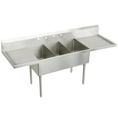 Image for Elkay Weldbilt Stainless Steel 102" x 27-1/2" x 14" Floor Mount, Triple Compartment Scullery Sink with Drainboard