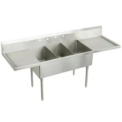 изображение для WNSF8354LR4 Elkay Weldbilt Stainless Steel 102" x 27-1/2" x 14" Floor Mount, Triple Compartment Scullery Sink with Drainboard