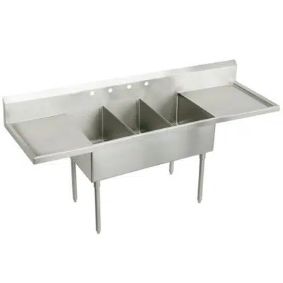 Immagine per WNSF8354LR4 Elkay Weldbilt® Stainless Steel 102" x 27-1/2" x 14" Floor Mount Triple Compartment 4-Hole Scullery Sink w/L&R Drainboards