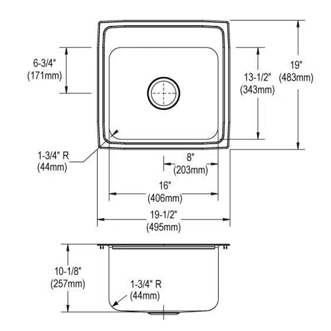 DLR1919101_3_MR2 Lustertone® Classic Stainless Steel 19-1/2" x 19" x 10-1/8" Single Bowl Drop-in Laundry Sink