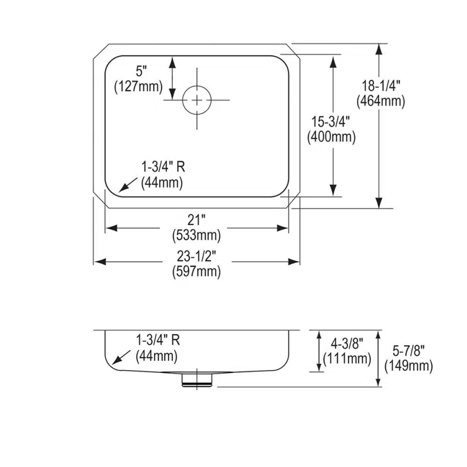 ELUHAD211545PD Elkay Lustertone® Classic Stainless Steel 23-1/2" x 18-1/4" x 4-3/8" Single Bowl Undermount ADA Sink w/Perfect Drain®