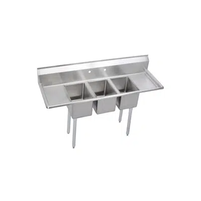 Image for Elkay Dependabilt Stainless Steel 66" x 19-13/16" x 43-3/4" 16 Gauge Three Compartment Sink w/ 16" Left and Right Drainboards and Stainless Steel Legs