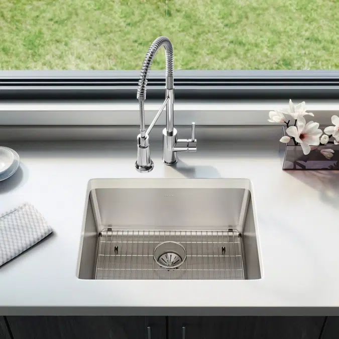 ELUHH2115TPDBG Lustertone Iconix® 16 Gauge Stainless Steel 23-1/2" x 18-1/4" x 9" Single Bowl Undermount Sink Kit with Perfect Drain®