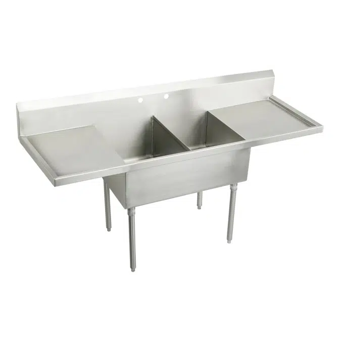 Elkay Sturdibilt Stainless Steel 78" 27-1/2" x 14" Floor Mount, Double Compartment Scullery Sink with Drainboard