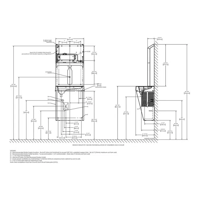 LZ8WSSPRO family Elkay® Pro Filtration™ plumbSMART™ Single ADA Bottle Filler Only Refrig Lead Reduction Stainless Steel