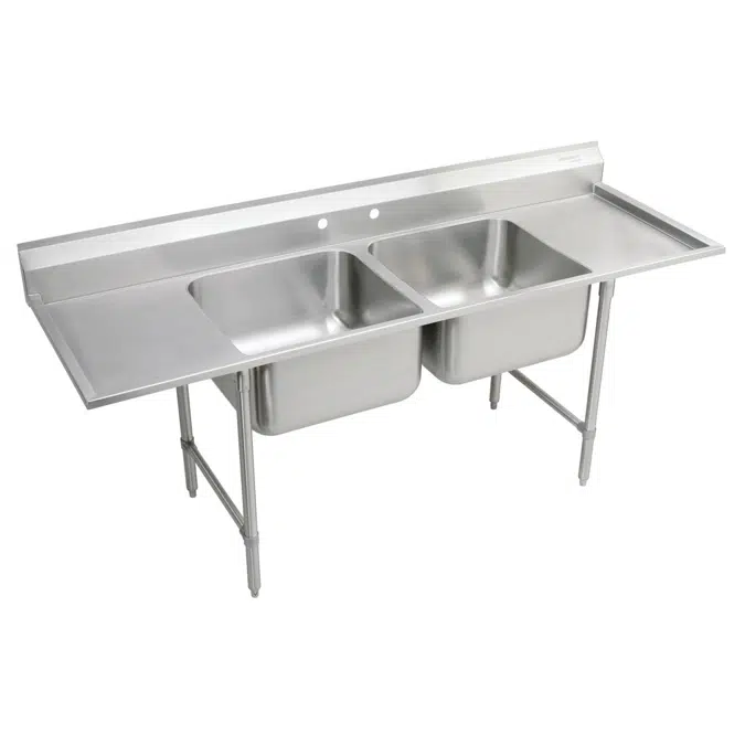 RNSF8236LR2 Elkay Rigidbilt Stainless Steel 77-1/4" x 29-3/4" x 12-3/4" Floor Mount, Double Compartment Scullery Sink Drainboard