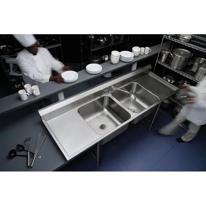 RNSF8236LR2 Elkay Rigidbilt® Stainless Steel 77-1/4" x 29-3/4" x 12-3/4" Floor Mount Double Compartment Scullery Sink Drainboard