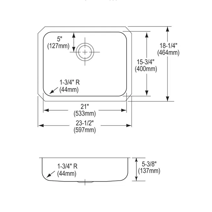 ELUHAD211555 Elkay Lustertone® Classic Stainless Steel 23-1/2" x 18-1/4" x 5-3/8" Single Bowl Undermount ADA Sink