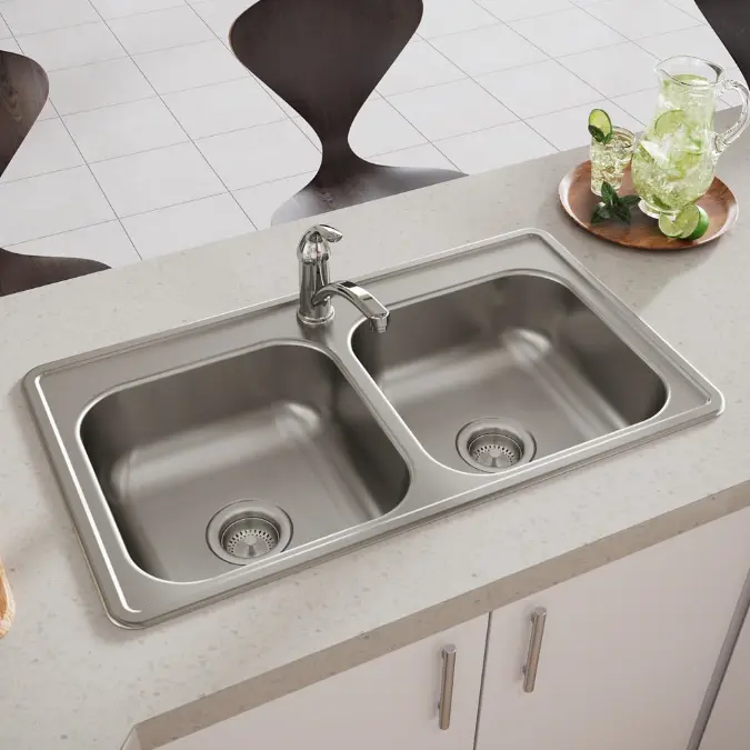 Dayton 25 X 19 X 6-5/16 Inch Stainless Steel Double Bowl Drop-In Sink – 2 Equal Bowls, ADA Compliant, Sound-Dampened