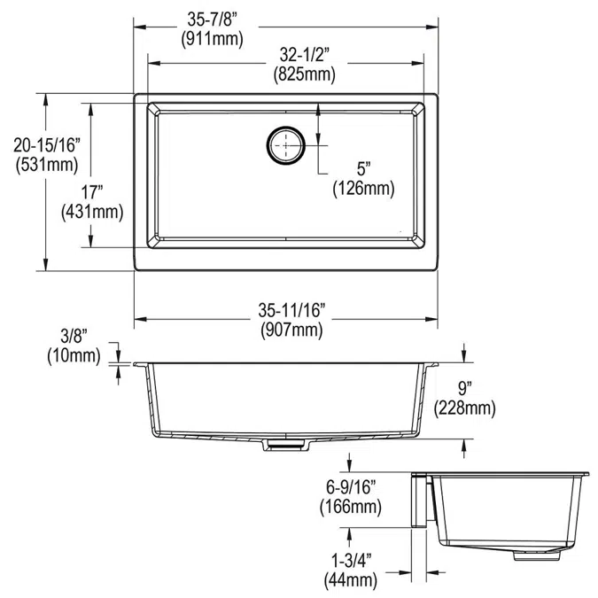 ELXUFP3620 Quartz Luxe® 35-7/8" x 20-15/16" x 9" Single Bowl Farmhouse Sink with Perfect Drain®