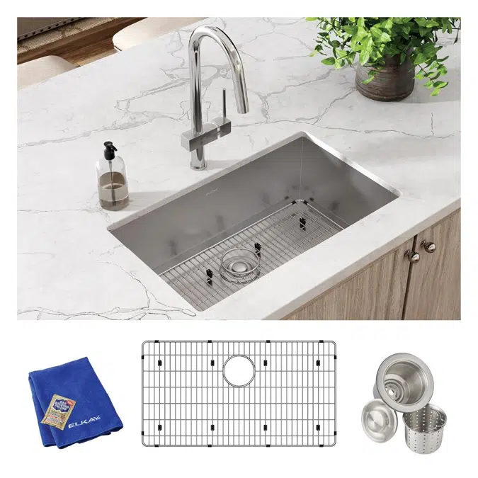 EFRU281610TC Elkay Crosstown® 16 Gauge Stainless Steel 30-1/2" x 18-1/2" x 10" Single Bowl Undermount Sink Kit