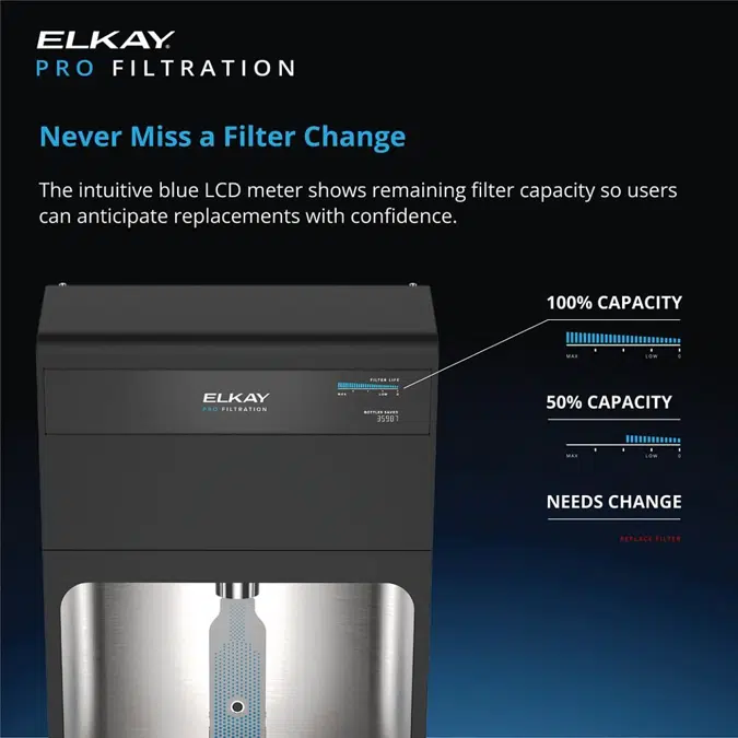 LZ8WSBPRO FAMILY Elkay® Pro Filtration™ plumbSMART™ Single ADA Bottle Filler Only Refrig Lead Reduction Black Stainless