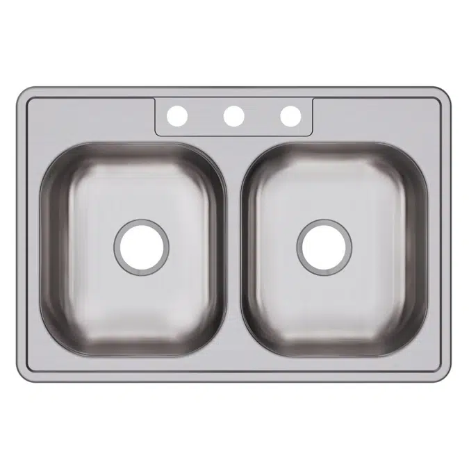 D233221_5_MR2 Dayton® Stainless Steel 33" x 22" x 6-9/16" Equal Double Bowl Drop-in Sink