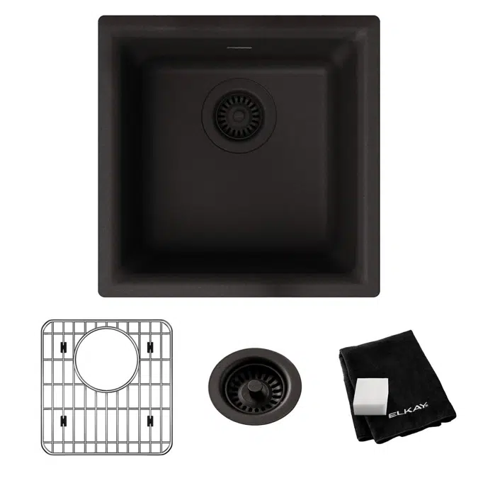 ELG1616BK0C_WH0C_GT0C Quartz Classic® 15-3/4" x 15-3/4" x 7-11/16" Single Bowl Dual Mount Bar Sink Kit