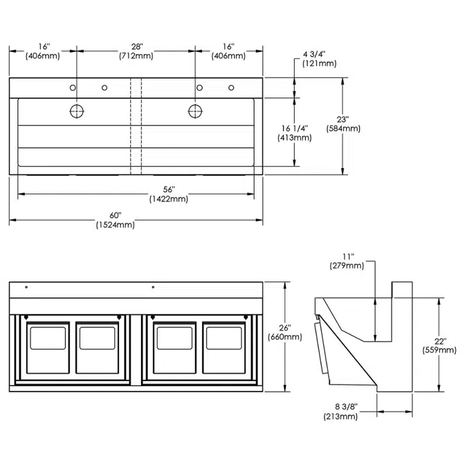 EWSF26026KWSC Elkay Stainless Steel 60" x 23" x 26" Wall Hung Double Station Surgeon Scrub Sink Kit w/Soap and Water Knee Activation