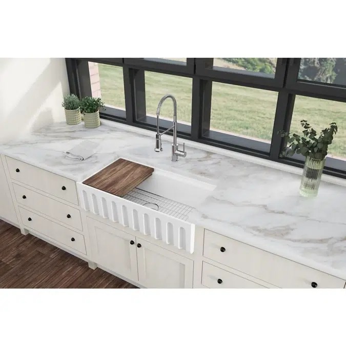 SWUF13618CBWH Fireclay 36" x 18-13/16" x 9-5/8" Single Bowl Farmhouse Workstation Sink Kit White