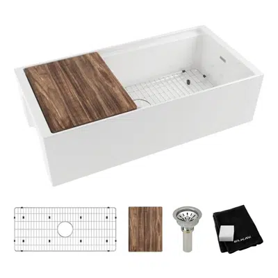 Image for SWUF13618CBWH Fireclay 36" x 18-13/16" x 9-5/8" Single Bowl Farmhouse Workstation Sink Kit White