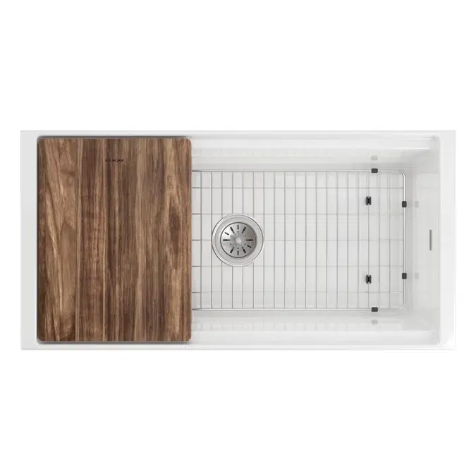 SWUF13618CBWH Fireclay 36" x 18-13/16" x 9-5/8" Single Bowl Farmhouse Workstation Sink Kit White