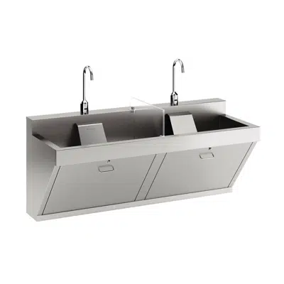 Image for EWSF260262TSG Stainless Steel 60"x23"x26" Double Station Surgical Scrub Sink Kit w/ Zurn TMV Faucet+Drain+SplashBlock™