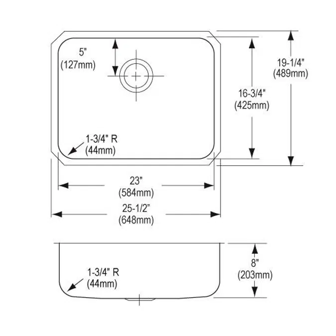 ELUH2317 Lustertone® Classic Stainless Steel 25-1/2" x 19-1/4" x 8" Single Bowl Undermount Sink