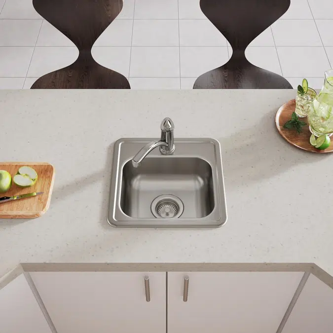 D115161_3 Dayton® Stainless Steel 15" x 15" x 5-3/16" Single Bowl Drop-in Bar Sink with 3-1/2" Drain Opening