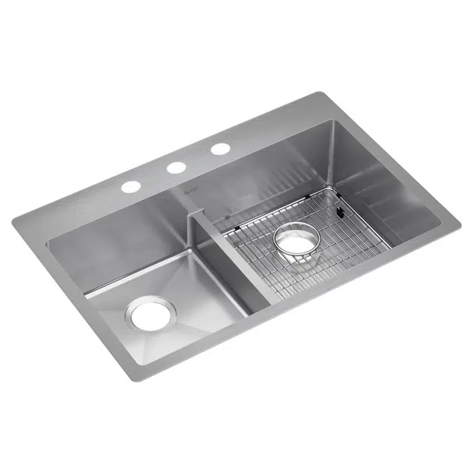 ECTSRA33229TBG Elkay Crosstown® 18 Gauge Stainless Steel 33" x 22" x 9" 3-Hole Equal Double Bowl Dual Mount Sink Kit with Aqua Divide