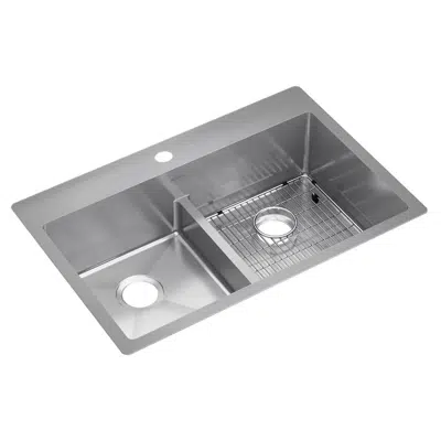Image for ECTSRA33229TBG Elkay Crosstown® 18 Gauge Stainless Steel 33" x 22" x 9" 3-Hole Equal Double Bowl Dual Mount Sink Kit with Aqua Divide