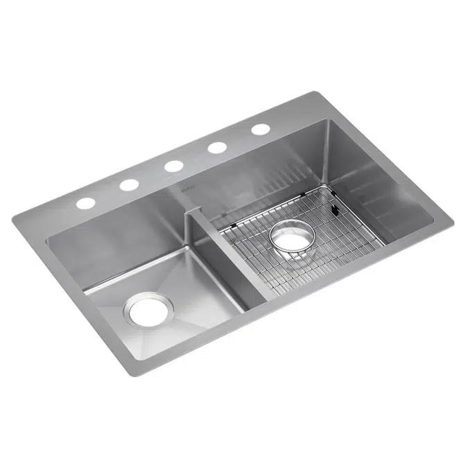 ECTSRA33229TBG Elkay Crosstown® 18 Gauge Stainless Steel 33" x 22" x 9" 3-Hole Equal Double Bowl Dual Mount Sink Kit with Aqua Divide