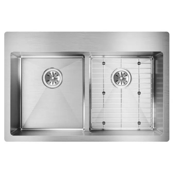 ECTSRA33229TBG Elkay Crosstown® 18 Gauge Stainless Steel 33" x 22" x 9" 3-Hole Equal Double Bowl Dual Mount Sink Kit with Aqua Divide