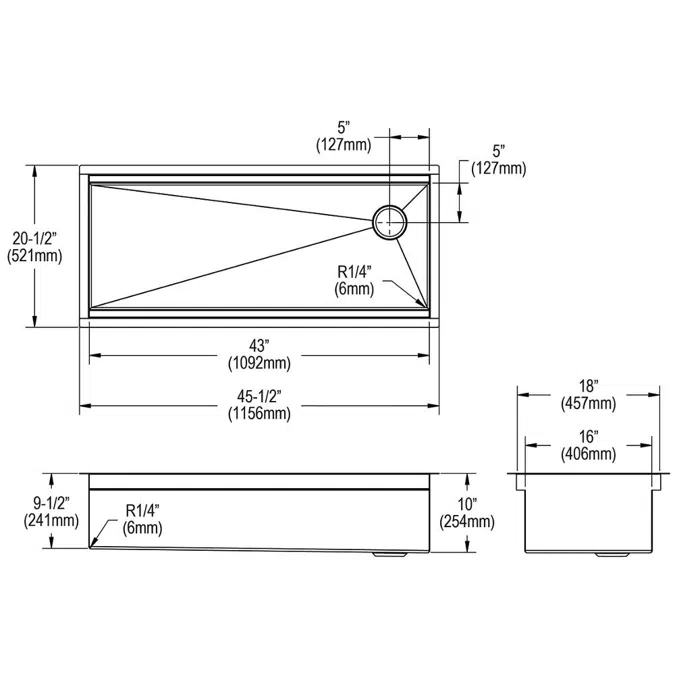 CS45_BPK_WPK_CWK Circuit Chef® Workstation Stainless Steel 45-1/2" x 20-1/2" x 10" Single Bowl Undermount Sink Kit