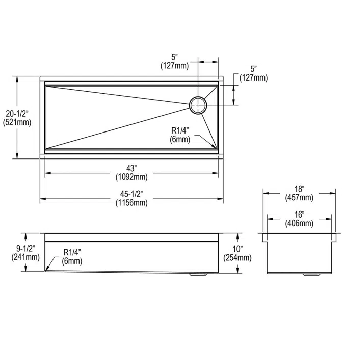 CS45_BPK_WPK_CWK Circuit Chef® Workstation Stainless Steel 45-1/2" x 20-1/2" x 10" Single Bowl Undermount Sink Kit
