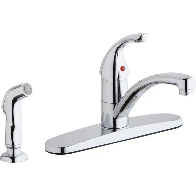 LK1001CRElkay Everyday Four Hole Deck Mount Kitchen Faucet with Lever Handle and Side Spray and Deck Plate/Escutcheon Chrome