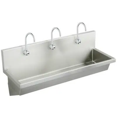 Image for EWMA6020SACC Elkay Stainless Steel 60" x 20" x 8" Wall Hung Multiple Station Hand Wash Sink Kit w/Sensor Faucets + Grid Drain